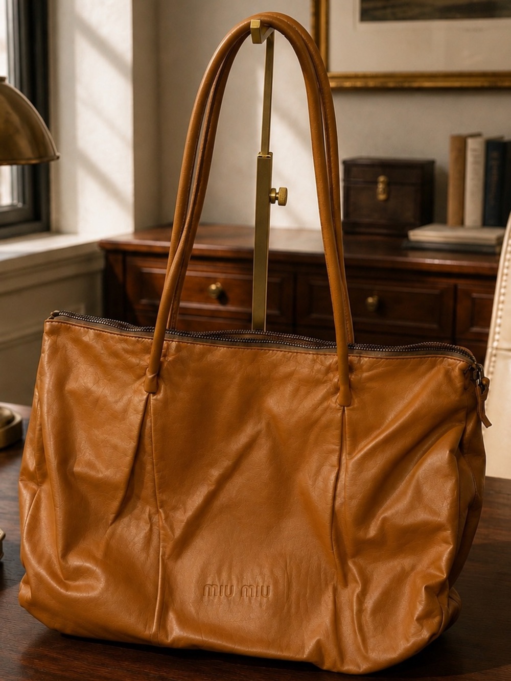 Miu Miu Brown Leather Vintage Zip Tote - Picture 2 of 12